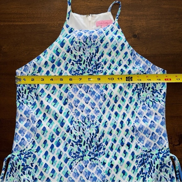Lilly Pulitzer Pearl Romper Dress Side Slits in Blue Paisley Pineapple Size 00 - Picture 7 of 11